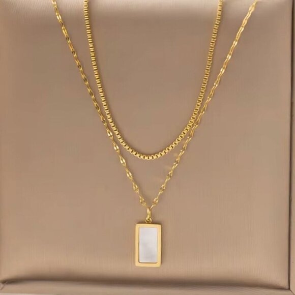Gold Jewelry - Gold Plated Layered Necklace Set Stainless Steel Base